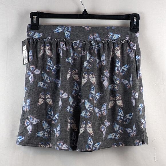 French Terry Short Butterfly Print Ruffle Art Class Charcoal Gray S 6/6X Relaxed - Picture 2 of 6